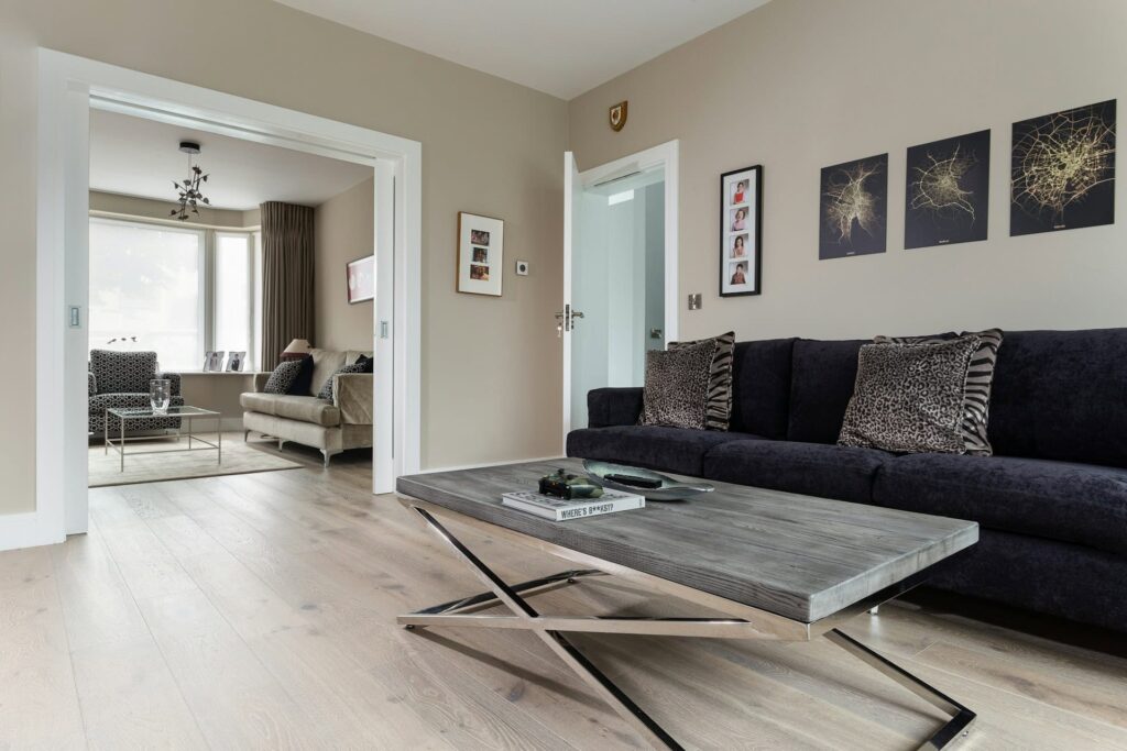 modern decoration with black and white and grey   Laminate Flooring