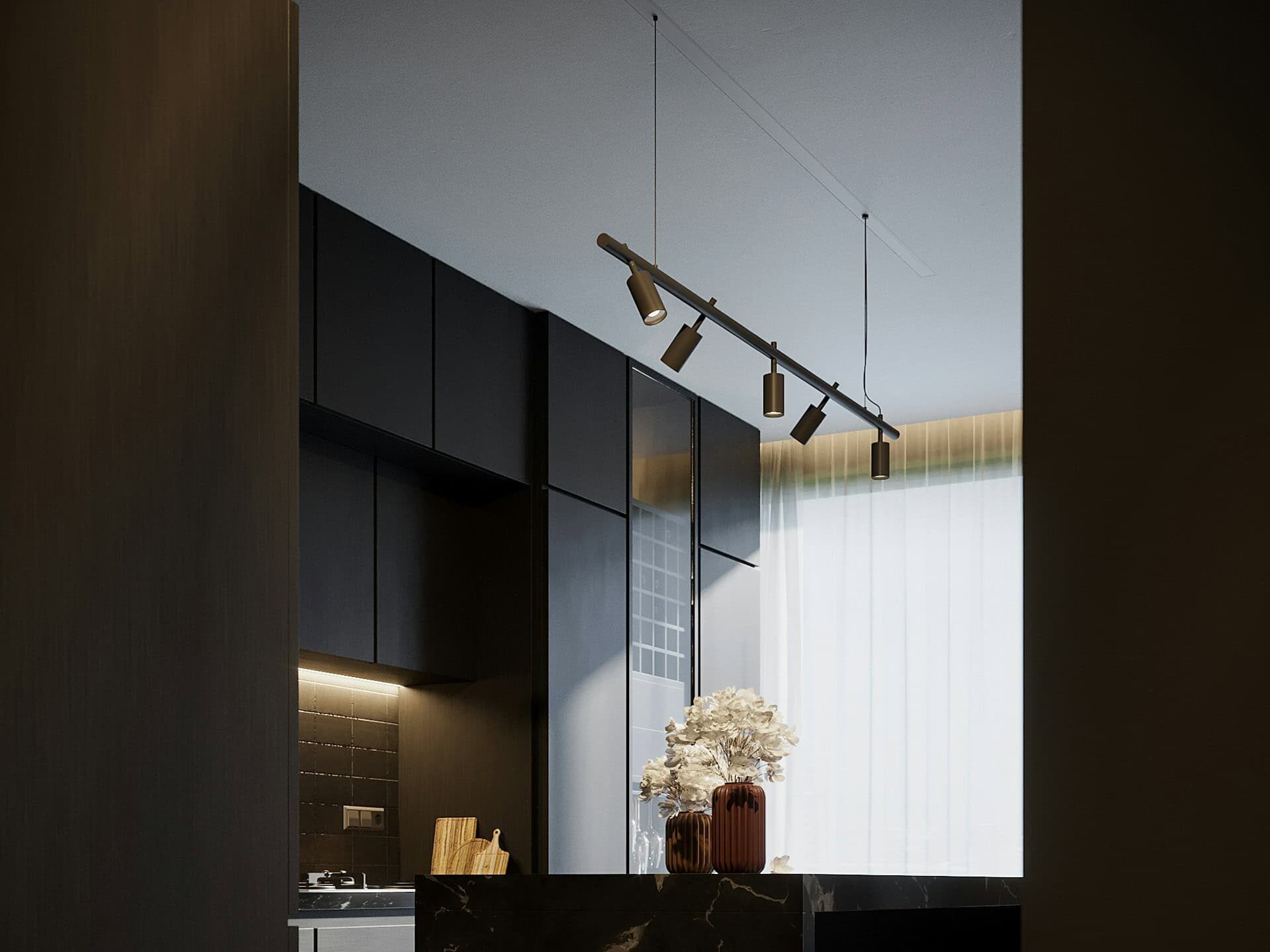 Track Lighting in beautiful modern kitchen decor